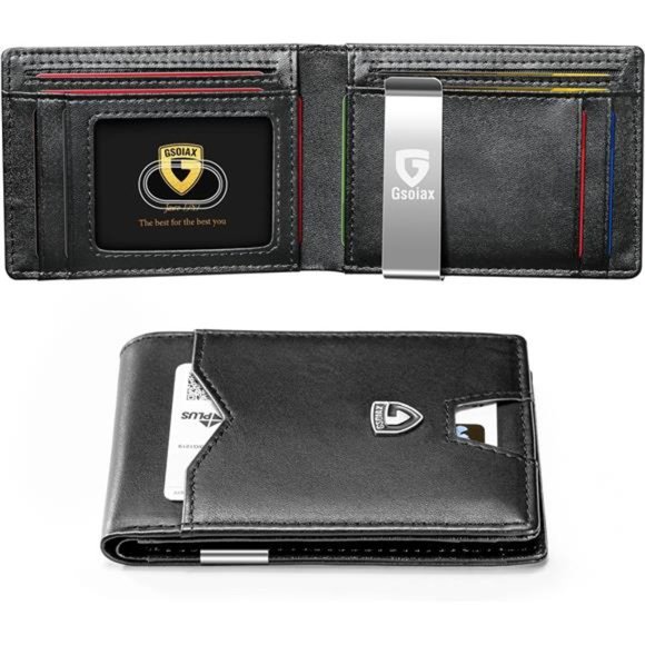 Slim Wallet for Men with 11 card Slots Rfid BlockingBlack-money Clip
